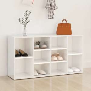 Darion High Gloss Shoe Storage Bench With 10 Shelves In White