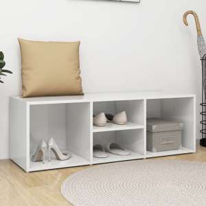 Darion High Gloss Shoe Storage Bench With 4 Shelves In White