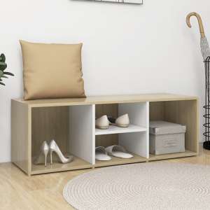 Darion Shoe Storage Bench With 4 Shelves In White Sonoma Oak