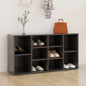 Darion Wooden Shoe Storage Bench With 10 Shelves In Grey