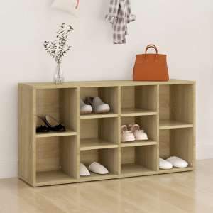 Darion Wooden Shoe Storage Bench With 10 Shelves In Sonoma Oak