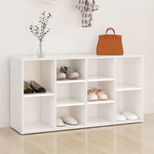 Darion Wooden Shoe Storage Bench With 10 Shelves In White