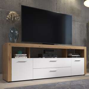 Davao Wooden TV Stand With 2 Doors 2 Drawers In White And Oak