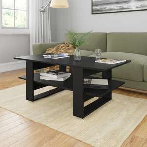 Dawid Wooden Coffee Table With Undershelf In Black