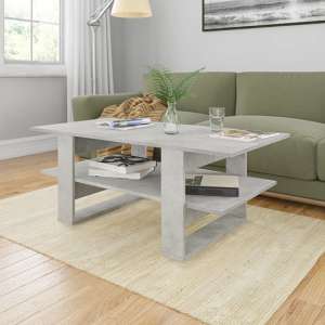 Dawid Wooden Coffee Table With Undershelf In Concrete Effect