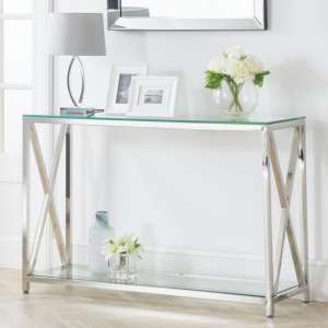 Maemi Glass Console Table With Chrome Stainless Steel Frame