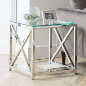 Maemi Glass Lamp Table With Chrome Stainless Steel Frame