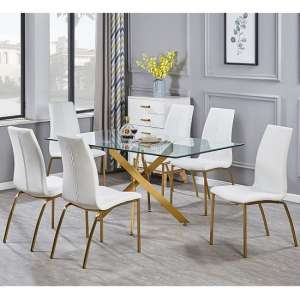 Daytona Clear Glass Large Dining Table With Six Opal White Chair