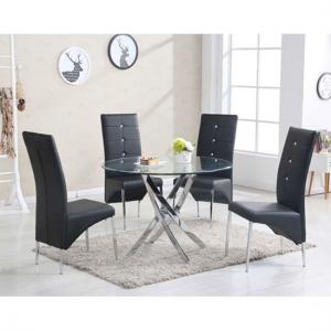 Daytona Round Glass Dining Table With 4 Vesta Black Chairs