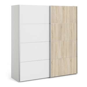 Dcap Wooden Sliding Doors Wardrobe In White Oak With 2 Shelves