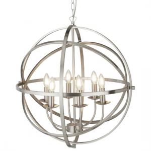Dea Spherical Pendant Light In Satin Silver With 6 Lights