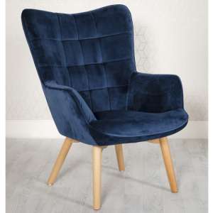 Dempo Velvet Upholstered Lounge Chair In Blue