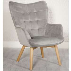 Dempo Velvet Upholstered Lounge Chair In Grey