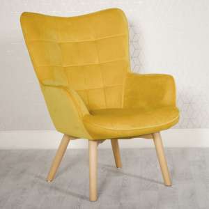 Dempo Velvet Upholstered Lounge Chair In Ochre