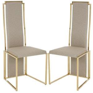 Bibha Natural Fabric Dining Chairs With Gold Frame In A Pair