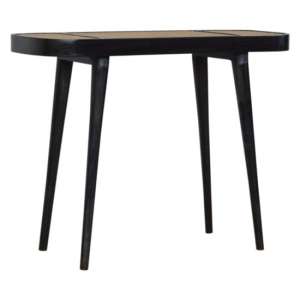 Debby Wooden Console Table In Ash Black With Rattan Top