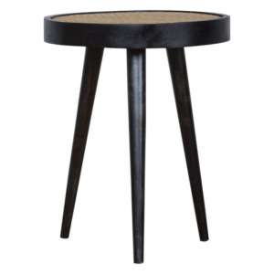 Debby Wooden End Table In Ash Black With Rattan Top