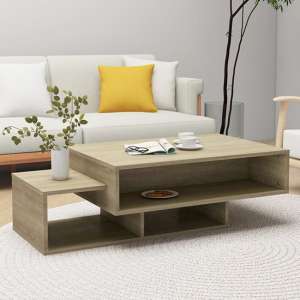Delano Wooden Coffee Table With 3 Shelves In Sonoma Oak