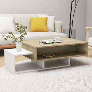 Delano Wooden Coffee Table With 3 Shelves In White Sonoma Oak