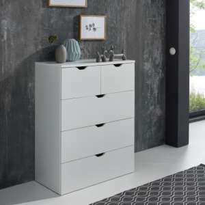 Delany Wooden Chest Of Drawers In White With 5 Drawers