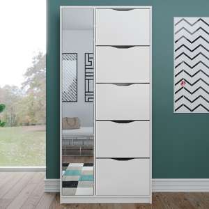 Delany Mirrored Wooden Shoe Storage Cabinet In White