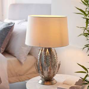 Delphine Leaf Table Lamp In Silver With Ivory Shade
