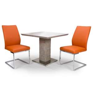 Delta Square Dining Set With 2 Orange Seattle Chairs