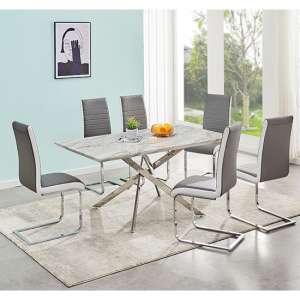 Deltino Magnesia Marble Effect Dining Table 6 Symphony Chairs