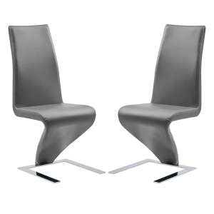 Demi Z Grey Faux Leather Dining Chairs With Chrome Feet In Pair