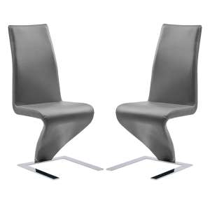 Demi Z Grey Faux Leather Dining Chairs With Chrome Feet In Pair