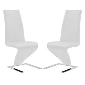 Demi Z White Faux Leather Dining Chairs With Chrome Feet In Pair