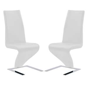 Demi Z White Faux Leather Dining Chairs With Chrome Feet In Pair