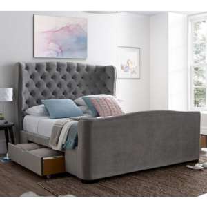 Damali Velvet Super King Size Bed With 2 Drawers In Slate