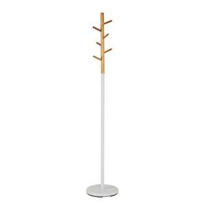 Denis Wooden 6 Hooks Coat Stand In Natural With White Stand