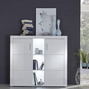 Roma Highboard In White With High Gloss Fronts And LED