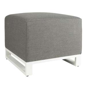 Derby Outdoor Fabric Footstool In Light Grey With White Frame