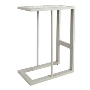 Derby Outdoor Patterned Glass Top End Table In Grey