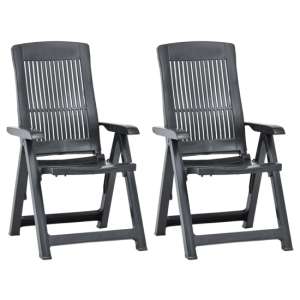 Derik Outdoor Anthracite Plastic Reclining Chairs In Pair