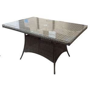 Derya Glass Top 150cm Wicker Dining Table In Natural