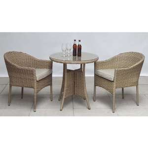 Derya Glass Top 70cm Bistro Table With 2 Stacking Chairs