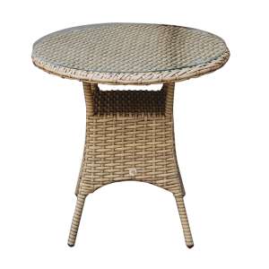 Derya Glass Top 70cm Wicker Bistro Dining Table In Natural