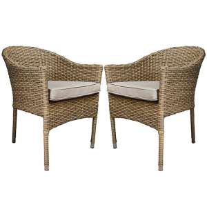 Derya Natural Wicker Stacking Dining Chairs In Pair