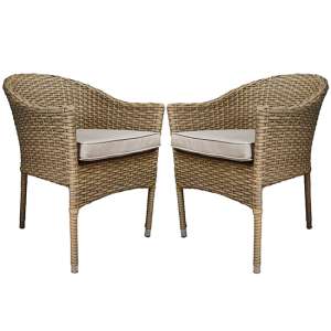 Derya Natural Wicker Stacking Dining Chairs In Pair