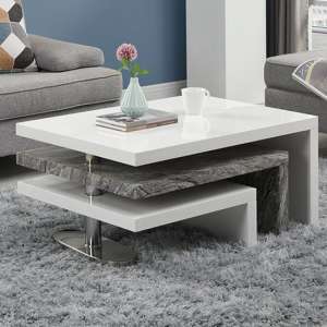 Design Rotating White Gloss Coffee Table In Melange Marble Effect