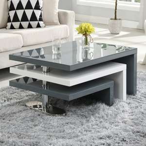 Design Rotating High Gloss Coffee Table In Grey And White