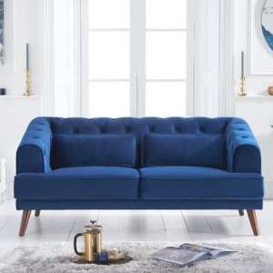 Destone Chesterfield Velvet 2 Seater Sofa In Blue