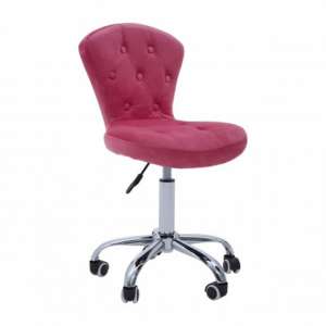 Detra Rolling Home And Office Velvet Chair In Pink
