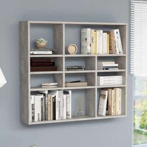 Deus Wooden Wall Shelf With 10 Compartments In Concrete Effect