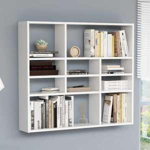 Deus Wooden Wall Shelf With 10 Compartments In White