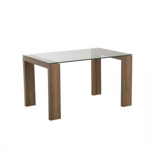 Devan Glass Dining Table Small In Clear With Rustic Oak Legs